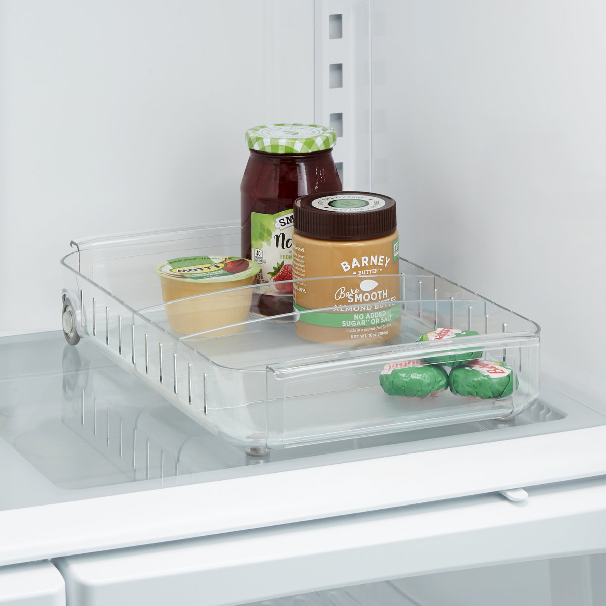 YouCopia® RollOut® Fridge Caddy, 9” x 15”, Rolling Fridge Organizer with Adjustable Dividers